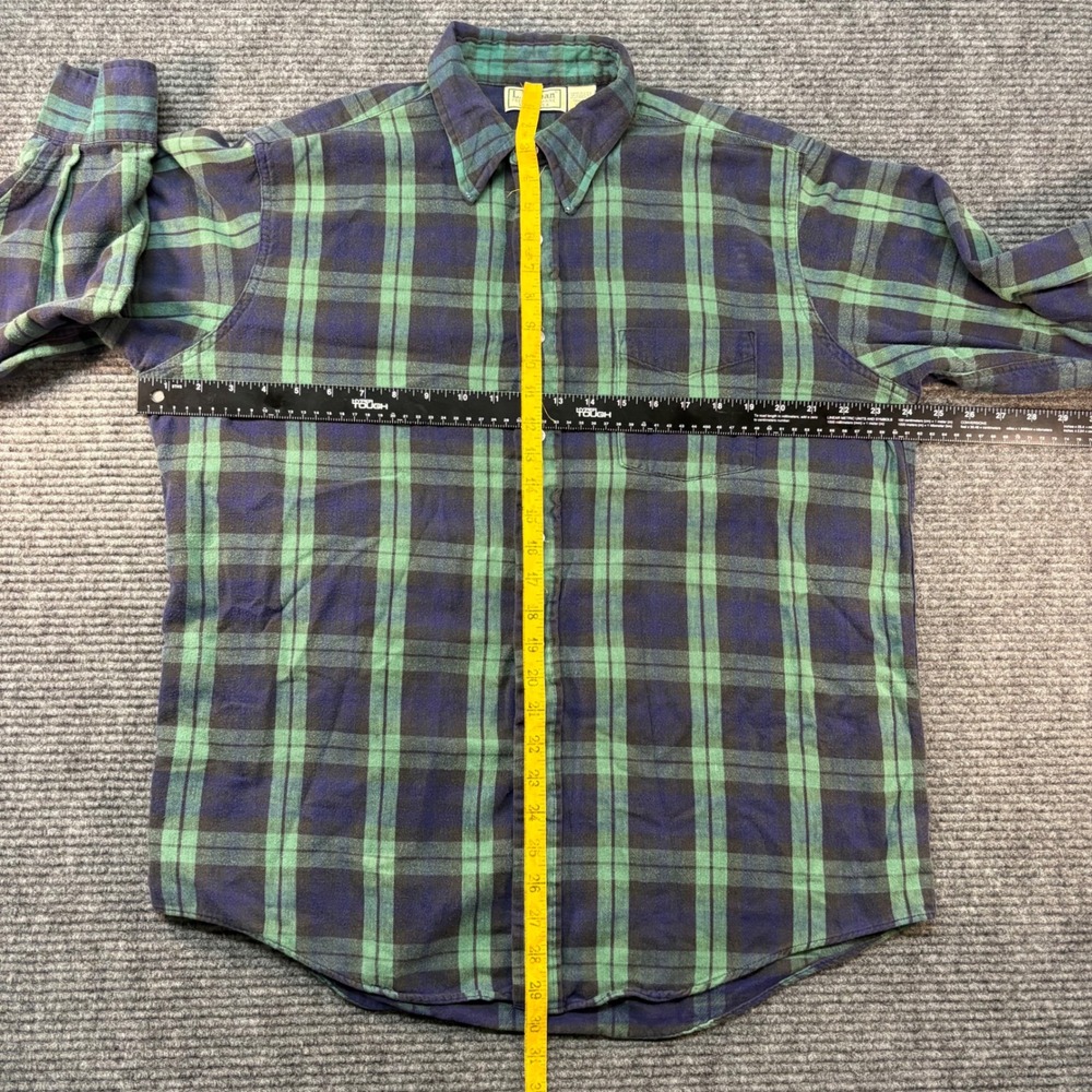 LL Bean Flannel Shirt Mens Large Green Navy Blue Plaid Cotton Made in USA 1653 - Picture 5 of 6